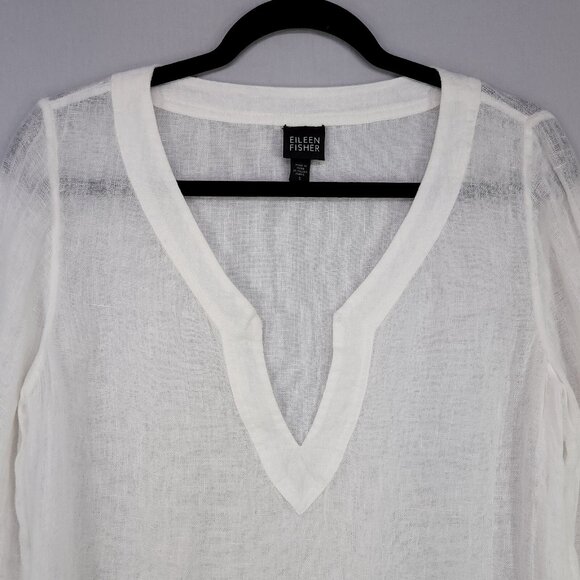 Eileen Fisher Linen Shirt Gauze Long Sleeve Size Small Sheer Coastal Grandma Lux - Picture 3 of 11